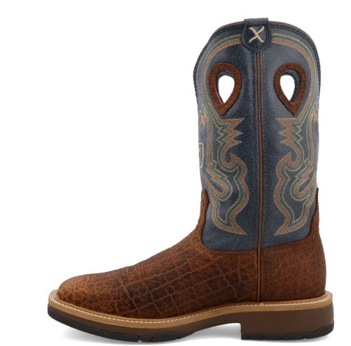 Twisted X Mens Western Boots MHM0022 in Distressed Saddle & Peacock