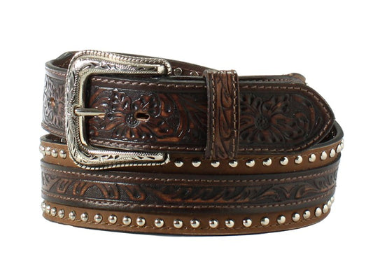 M&F Nocona Western Belt 1 7/8-1 1/2 Floral Overlay in Brown N210006902