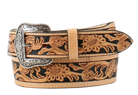 M&F Nocona Brown  1 1/2"Hand Tooled Scroll Embroidered Inlay Brown N2496948