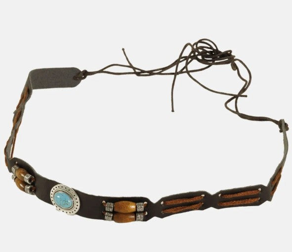American Hat Makers Navaho | Suede Leather Hat Band with Turquoise and Wood Beads