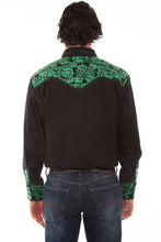 Load image into Gallery viewer, Scully P-634 Black and Emerald Retro Western Shirt
