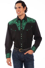 Load image into Gallery viewer, Scully P-634 Black and Emerald Retro Western Shirt
