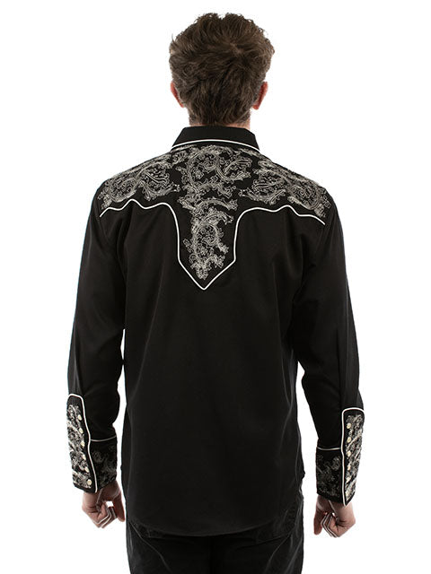 Scully P-929 Black with Contrasting Embroidery Mens Retro Western Shirt