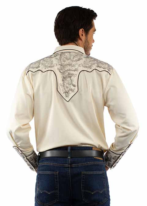 Scully P-929 Cream with Contrasting Embroidery Mens Retro Western Shirt
