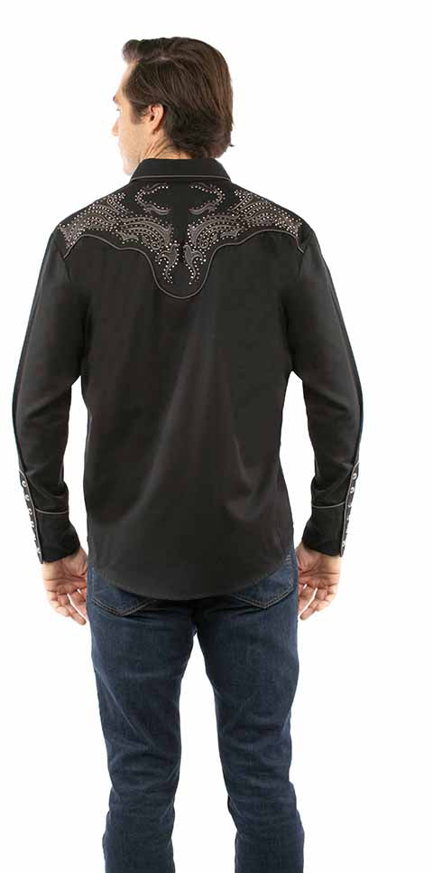 Scully P-930 Black with Contrasting Embroidery Mens Retro Western Shirt