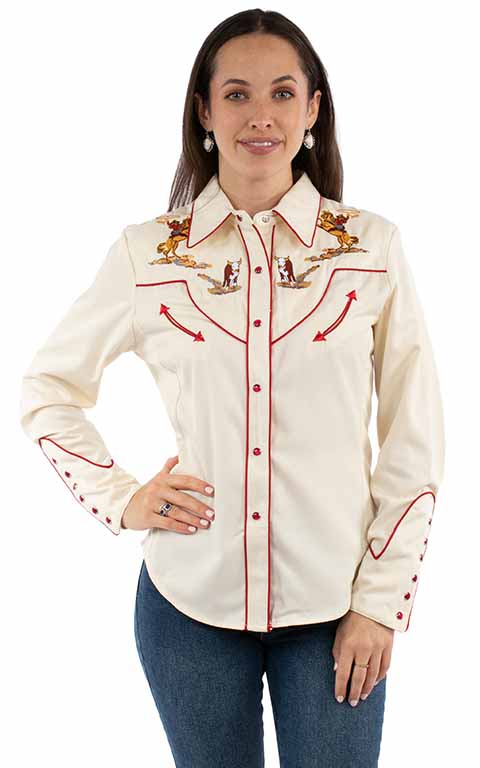 Scully PL-914 Ladies Western Blouse Cattle Roper in Cream