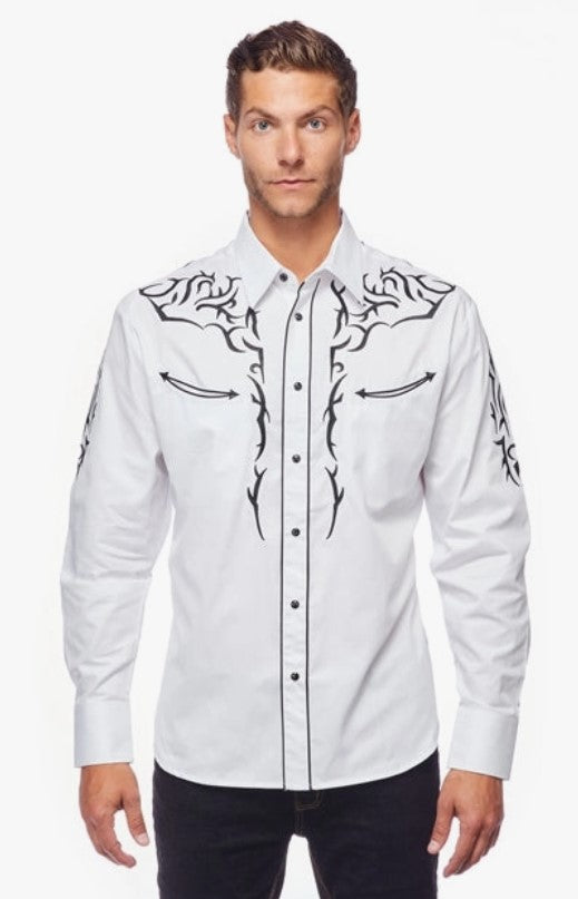 Rodeo Clothing Mens Western Embroidery Shirt PS500L-540 White