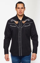 Load image into Gallery viewer, Rodeo Clothing Mens Western Embroidery Shirt PS500L-558 Black with Guitars
