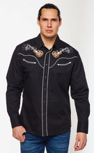 Load image into Gallery viewer, Rodeo Clothing Mens Western Embroidery Shirt PS500L-558 Black with Guitars
