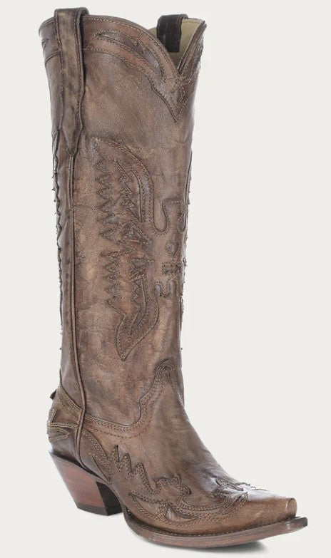 Corral R2295 Eagle Embroidery Vintage Brown Goat Tall Top Snip Toe Ladies Cowboy Boots