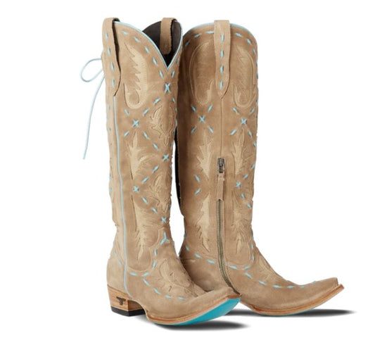 Lane Boots LB0495E-050 Reverie Knee High Corset Latte Suede and Powder Blue