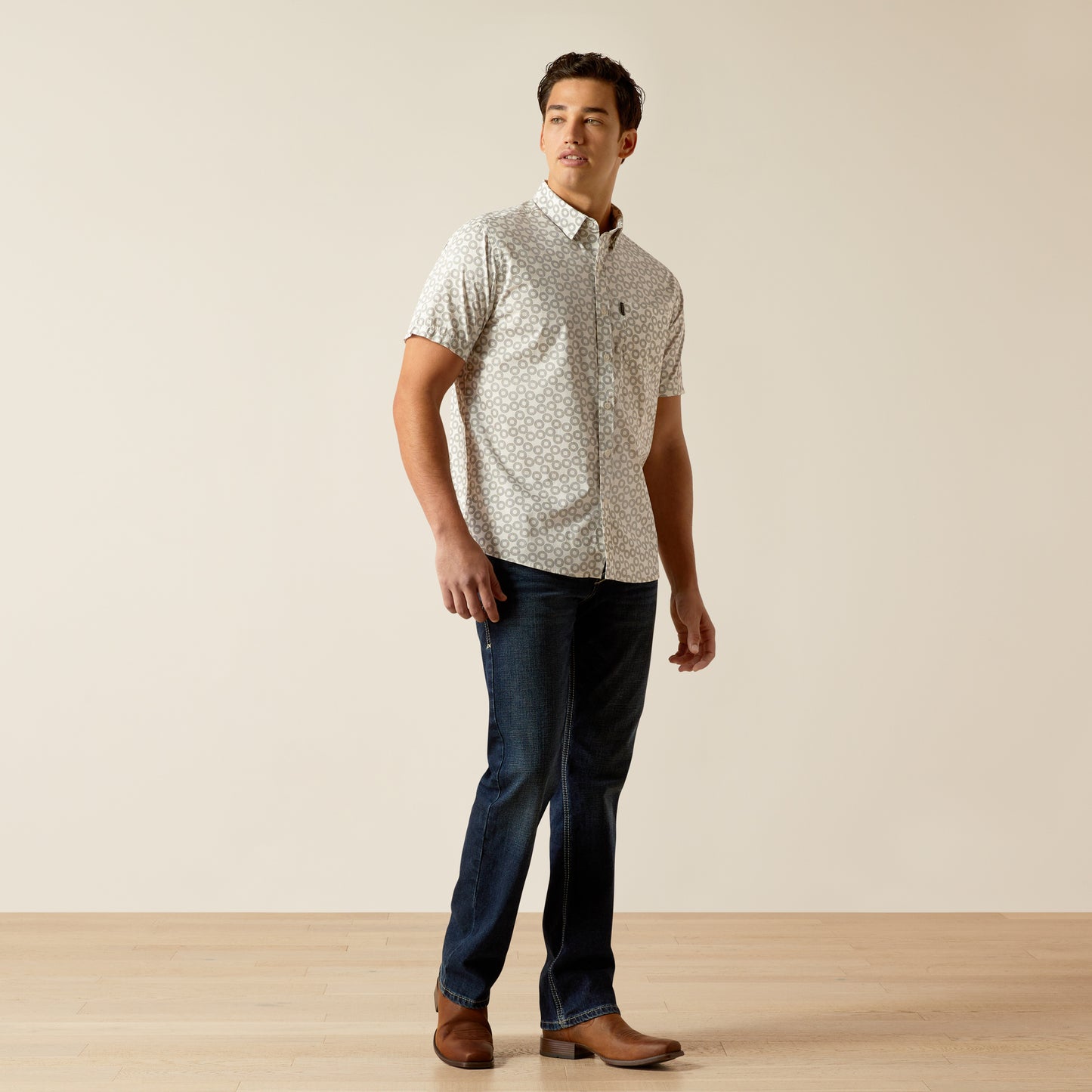 Ariat Mens 10051536 Marc Stretch Modern Fit Shirt in Vanilla Ice