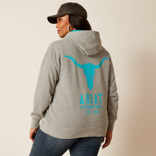 Load image into Gallery viewer, Ariat Unisex 10048637 Equipment Hoodie in Grey/Turquoise
