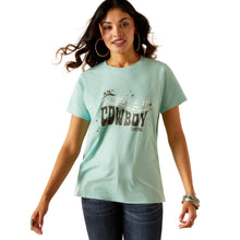 Load image into Gallery viewer, Ariat Ladies Cowboy T-Shirt 10048642 in Aqua
