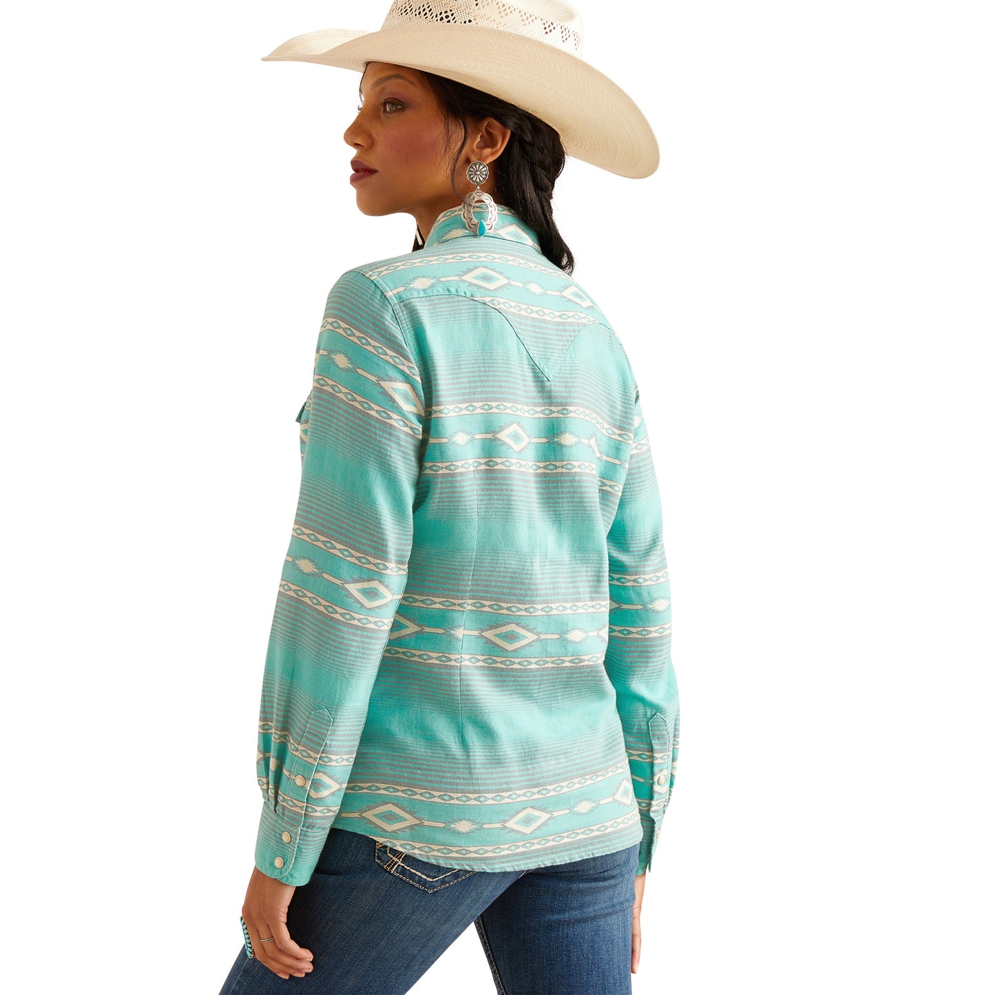 Ariat Ladies 10048700 Jadeite Western Shirt in Aqua