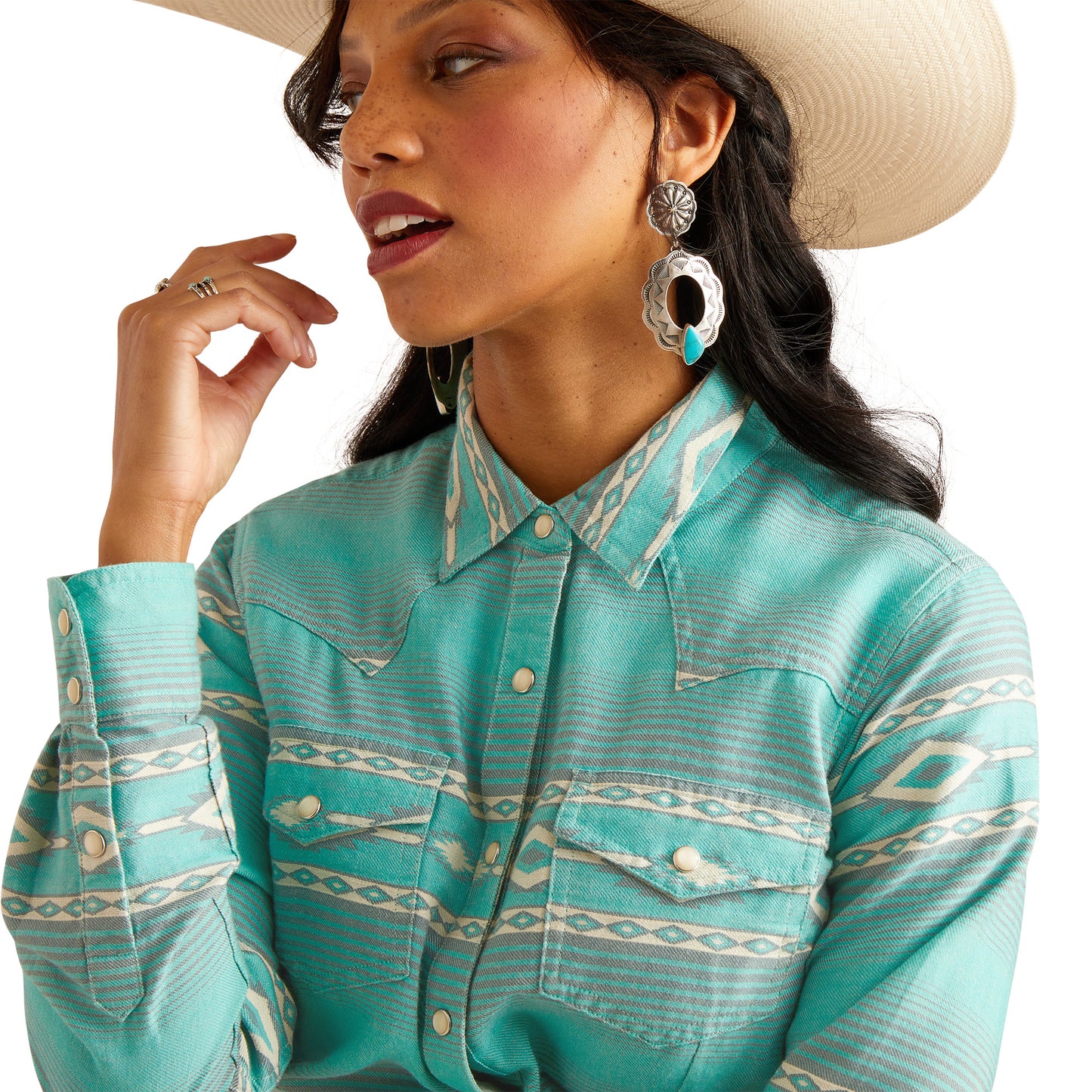 Ariat Ladies 10048700 Jadeite Western Shirt in Aqua