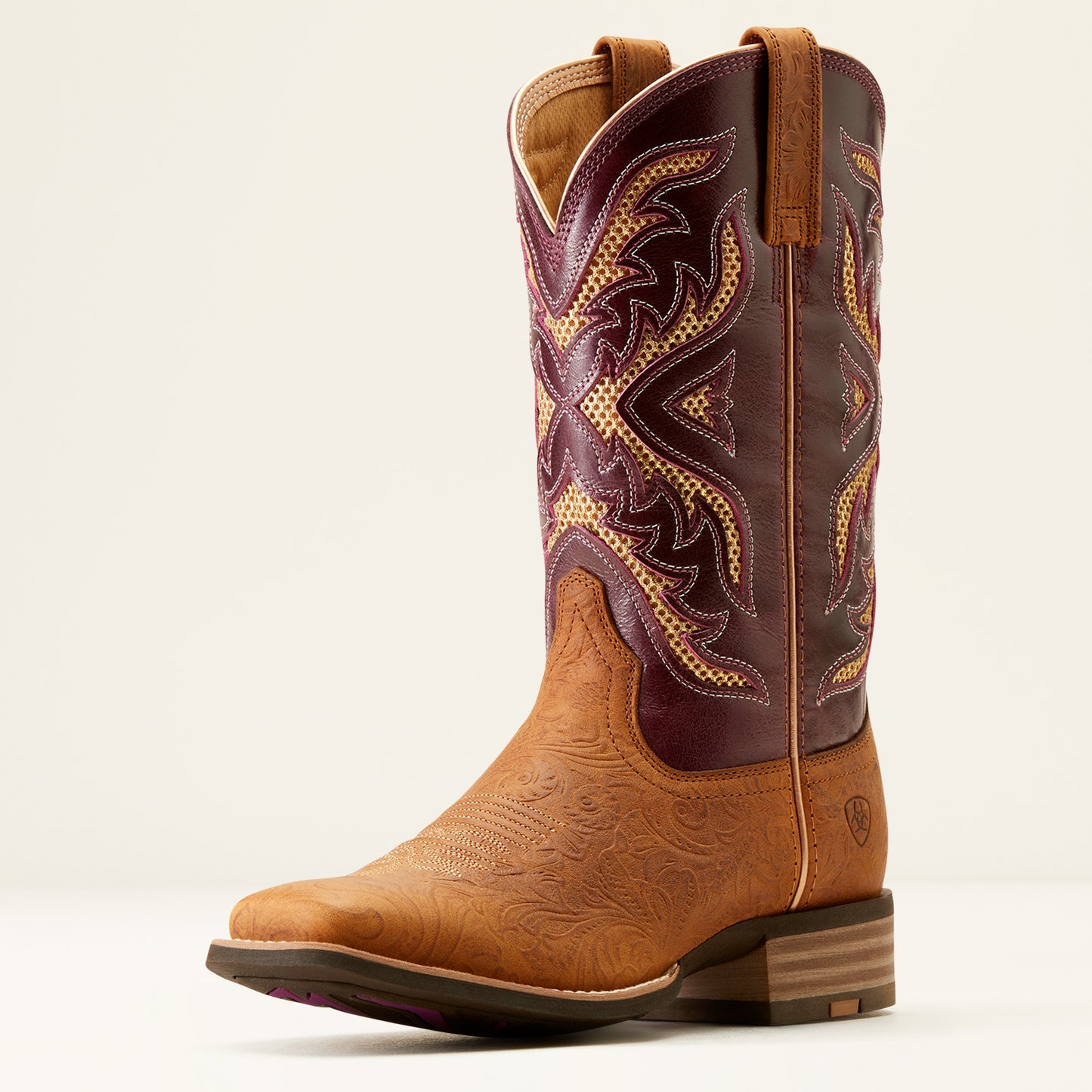 Ariat Ladies 10051023 San Angelo VentTEK 360 Western Boots in Tooled Toasted Almond & Aged Merlot