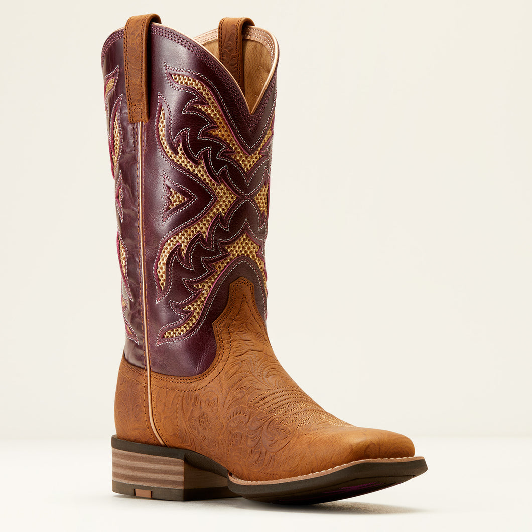 Ariat Ladies 10051023 San Angelo VentTEK 360 Western Boots in Tooled Toasted Almond & Aged Merlot