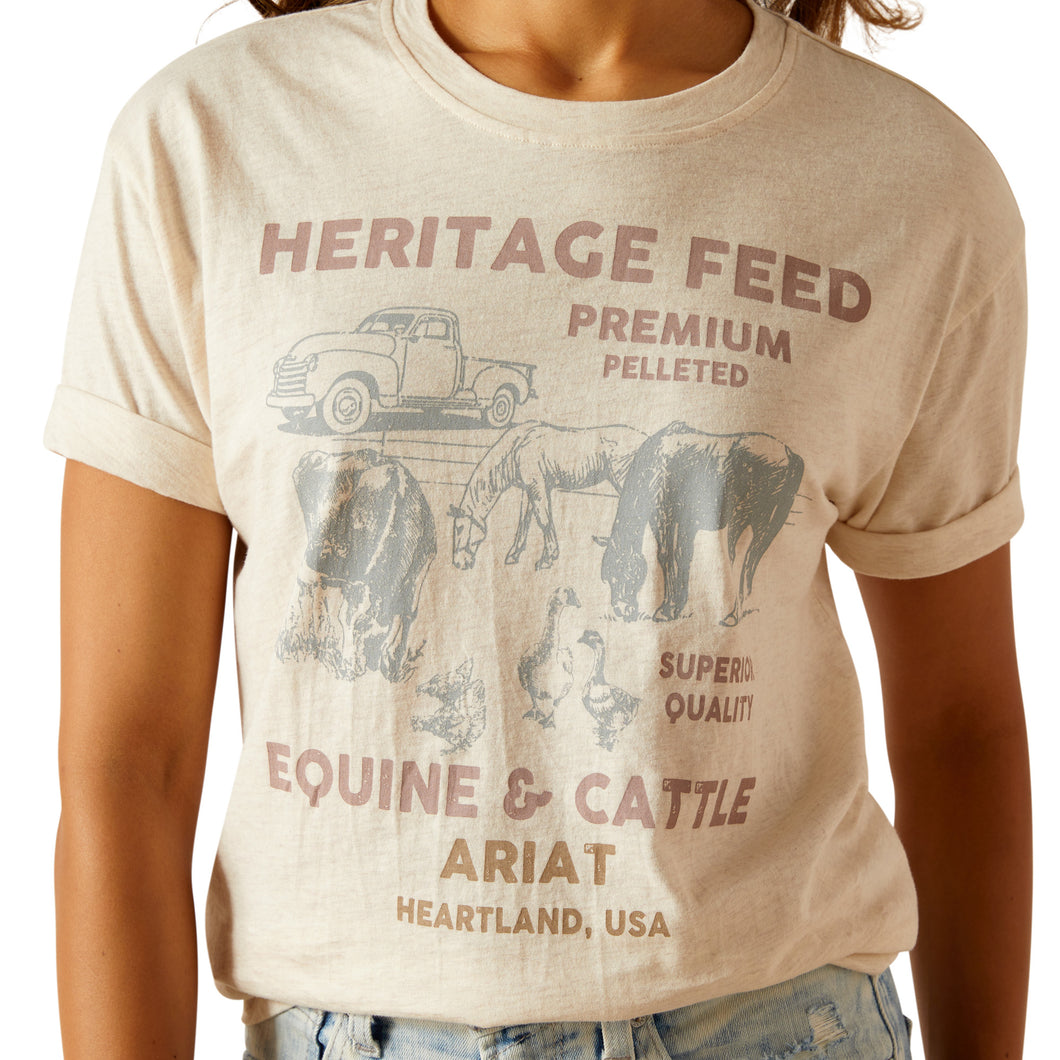 Ariat Ladies Heritage Feed T-Shirt in Oatmeal Heather
