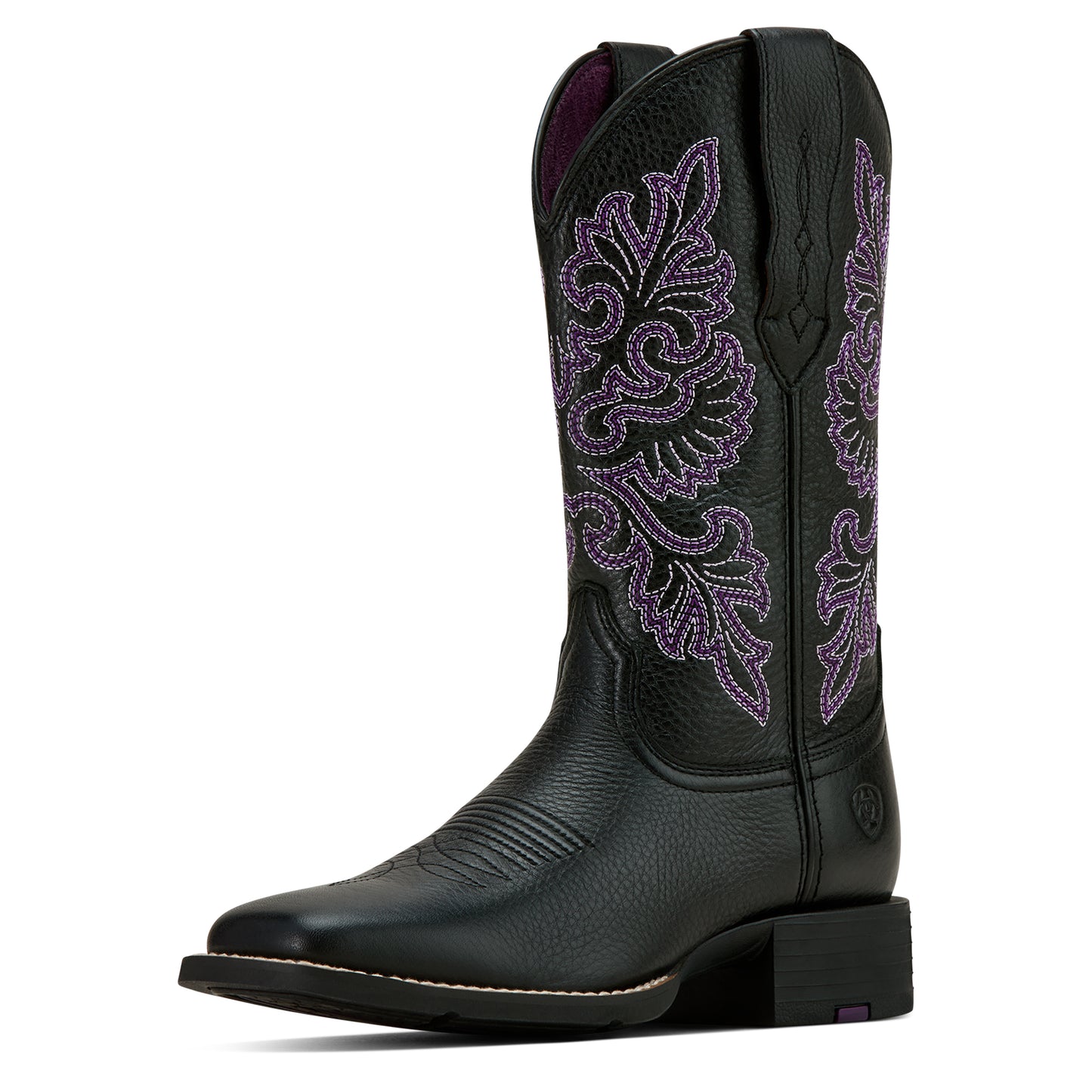 Ariat Ladies 10061222 Round Up Wide Square Toe Stretch Fit Western Boots in Black DeerTan