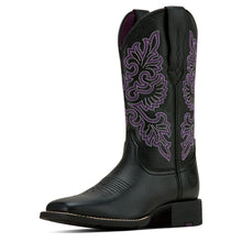 Load image into Gallery viewer, Ariat Ladies 10061222 Round Up Wide Square Toe Stretch Fit Western Boots in Black DeerTan
