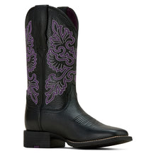 Load image into Gallery viewer, Ariat Ladies 10061222 Round Up Wide Square Toe Stretch Fit Western Boots in Black DeerTan
