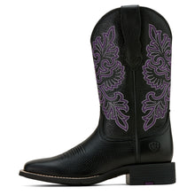 Load image into Gallery viewer, Ariat Ladies 10061222 Round Up Wide Square Toe Stretch Fit Western Boots in Black DeerTan
