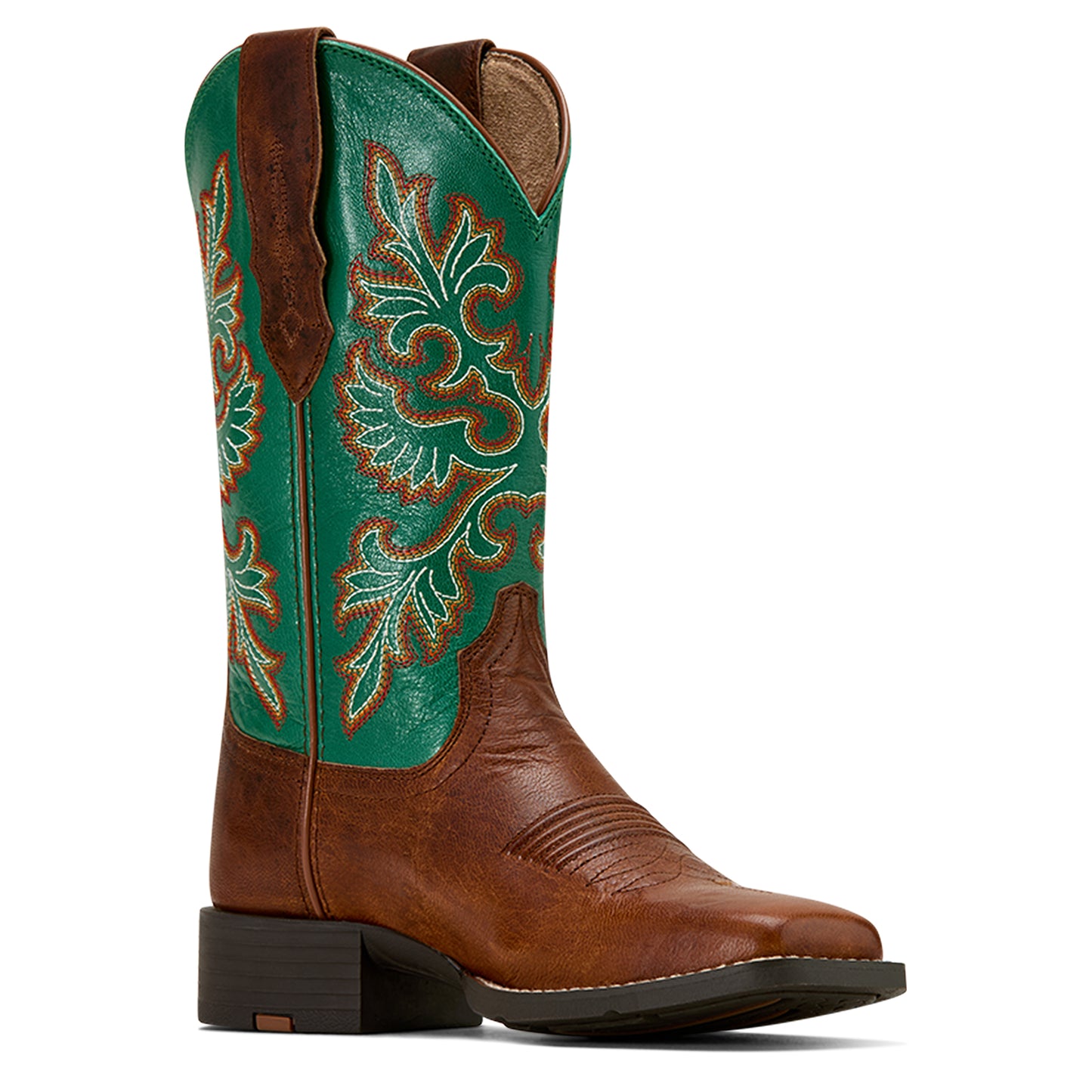 Ariat Ladies 10061223 Round Up Wide Square Toe Stretch Fit Western Boots in Arizona Brown & Jade