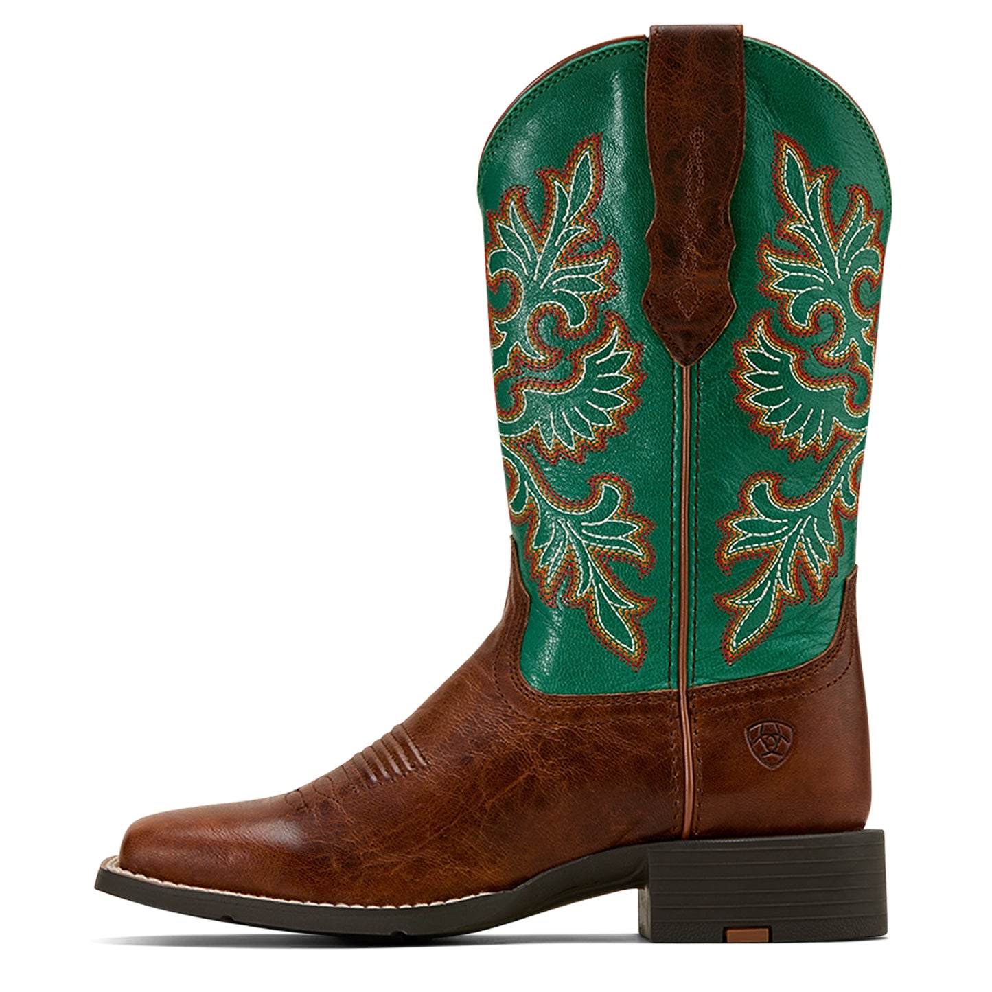 Ariat Ladies 10061223 Round Up Wide Square Toe Stretch Fit Western Boots in Arizona Brown & Jade