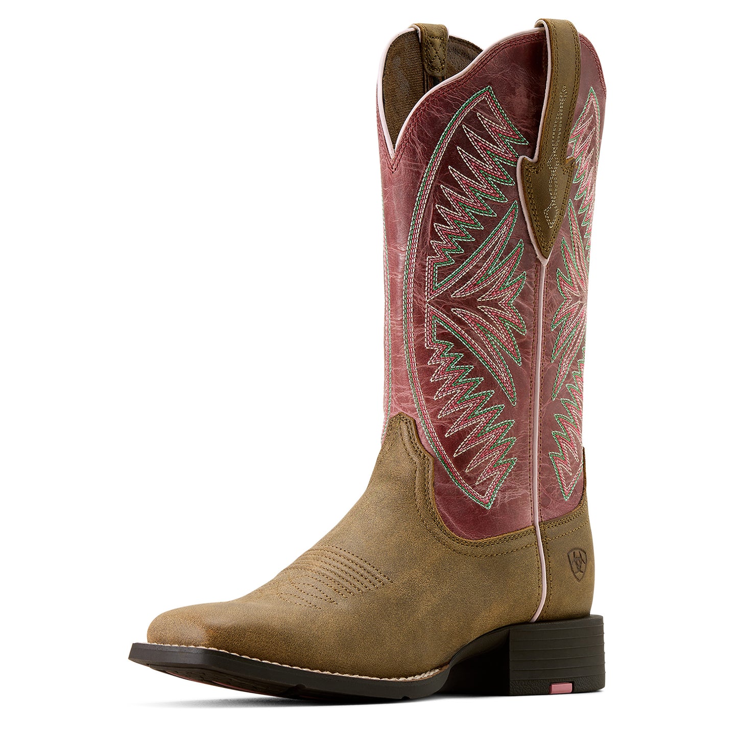 Ariat Ladies 10074331 Round Up Ruidoso Western Boots in Brown Bomber/Distressed Pink