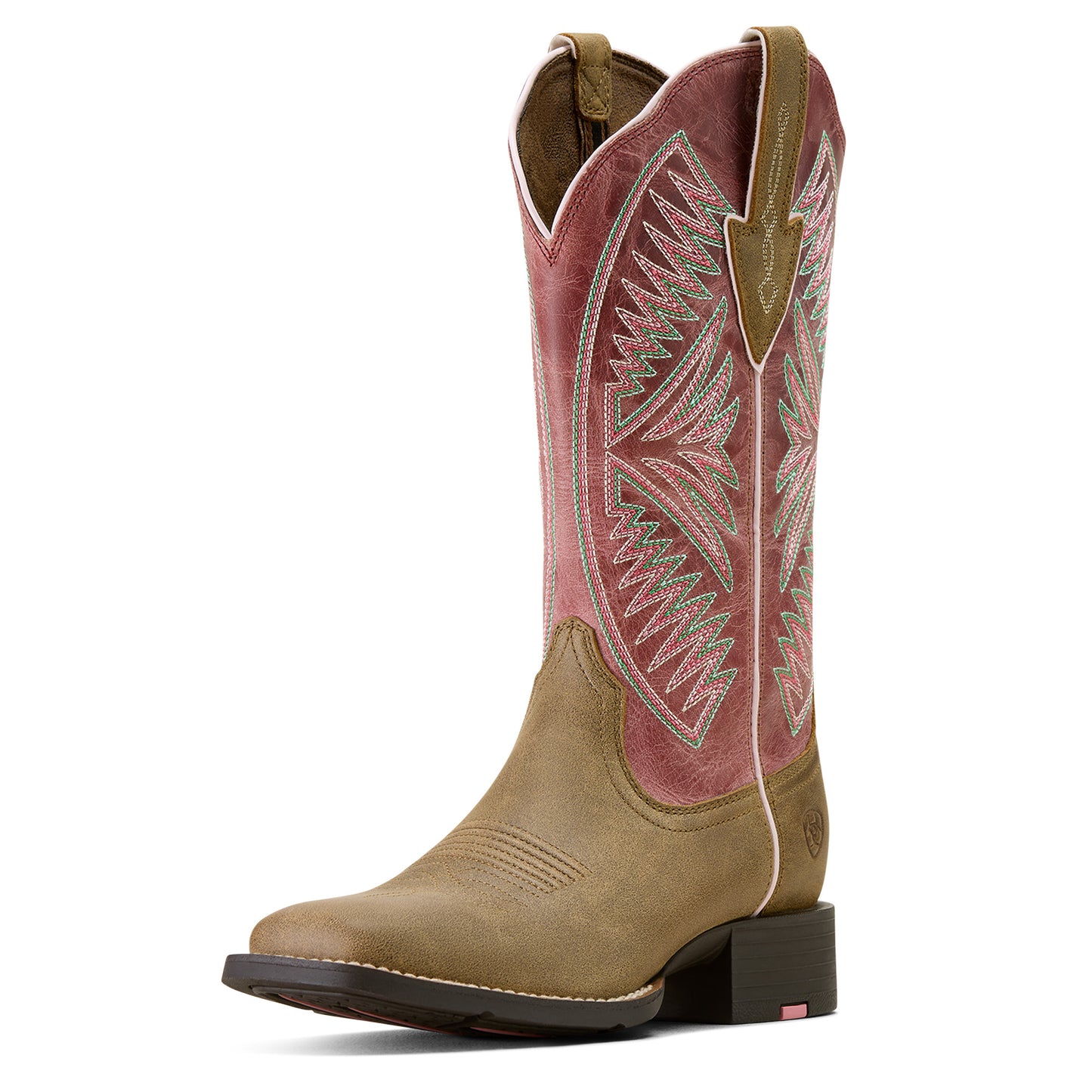 Ariat Ladies 10074331 Round Up Ruidoso Western Boots in Brown Bomber/Distressed Pink