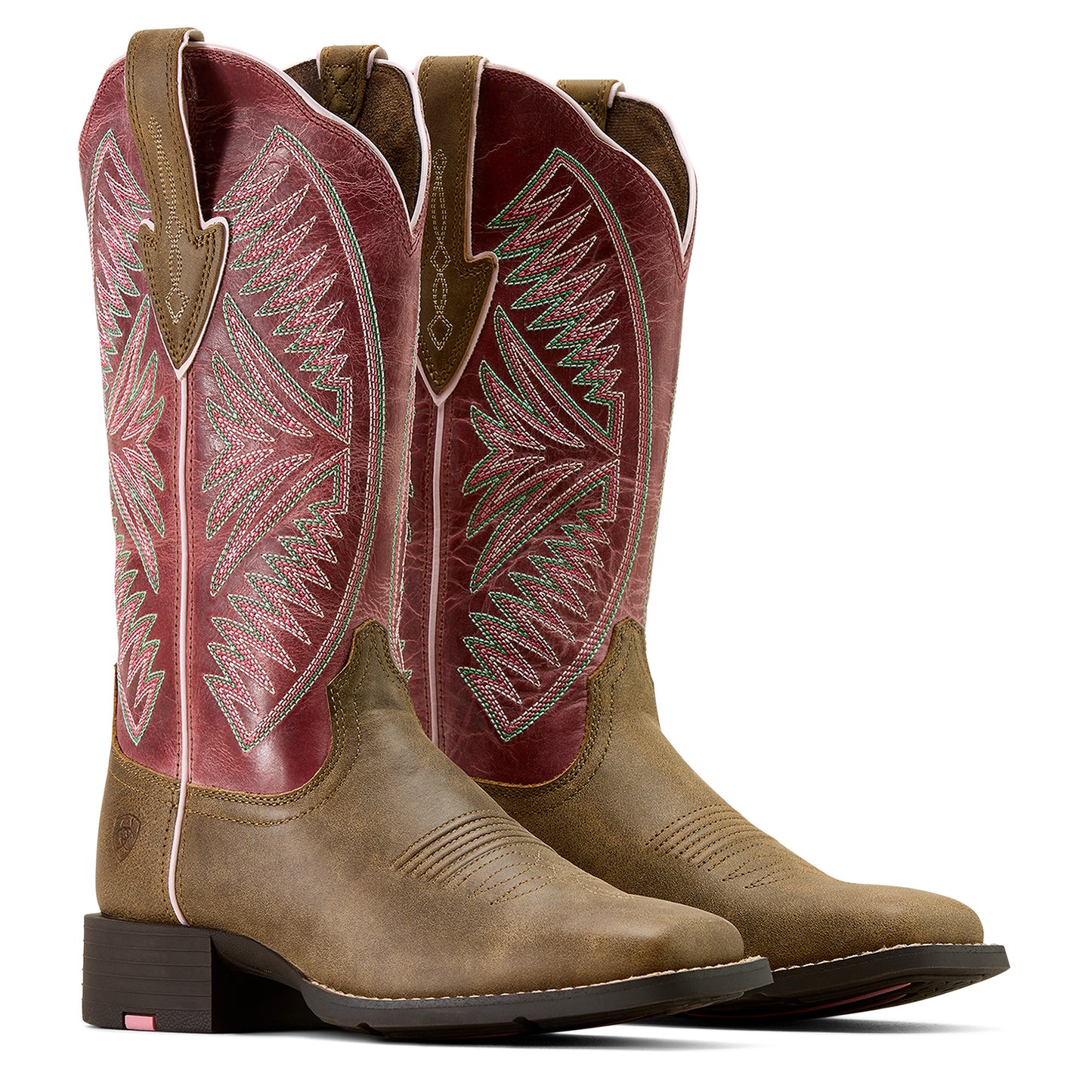 Ariat Ladies 10074331 Round Up Ruidoso Western Boots in Brown Bomber/Distressed Pink