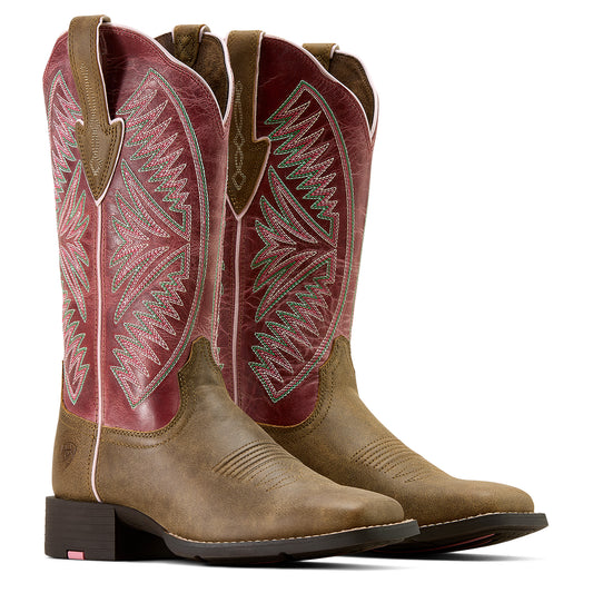 Ariat Ladies 10074331 Round Up Ruidoso Western Boots in Brown Bomber/Distressed Pink