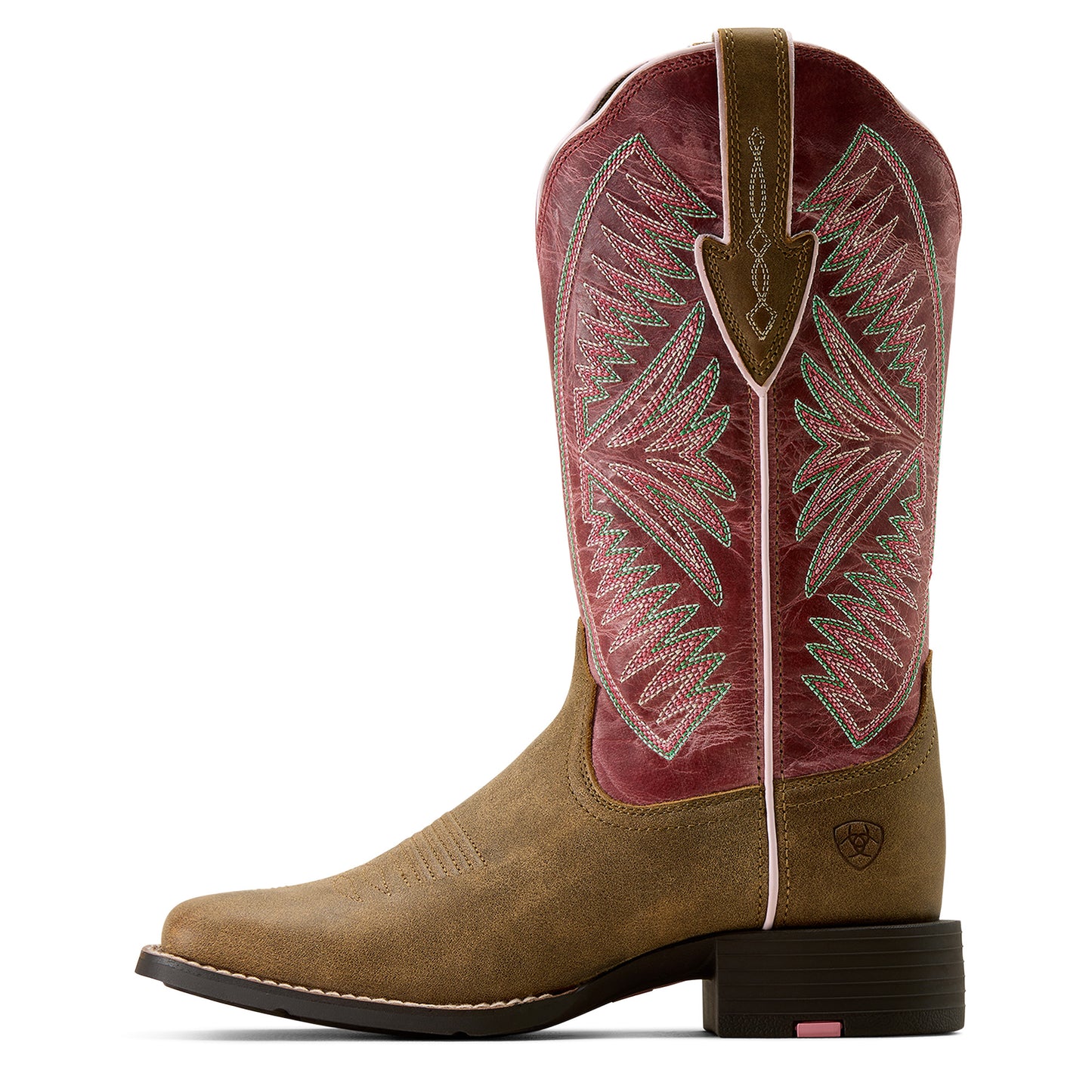 Ariat Ladies 10074331 Round Up Ruidoso Western Boots in Brown Bomber/Distressed Pink