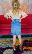 Load image into Gallery viewer, Lucky &amp; Blessed Girls Light Blue Suede Floral Western Fringe Skirt SK012-G-LBL
