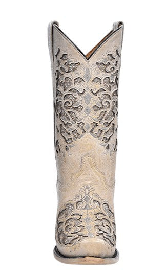 Corral Teens T0021 White Glitter inlay Cowboy Boots