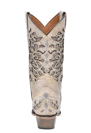 Corral Teens T0021 White Glitter inlay Cowboy Boots