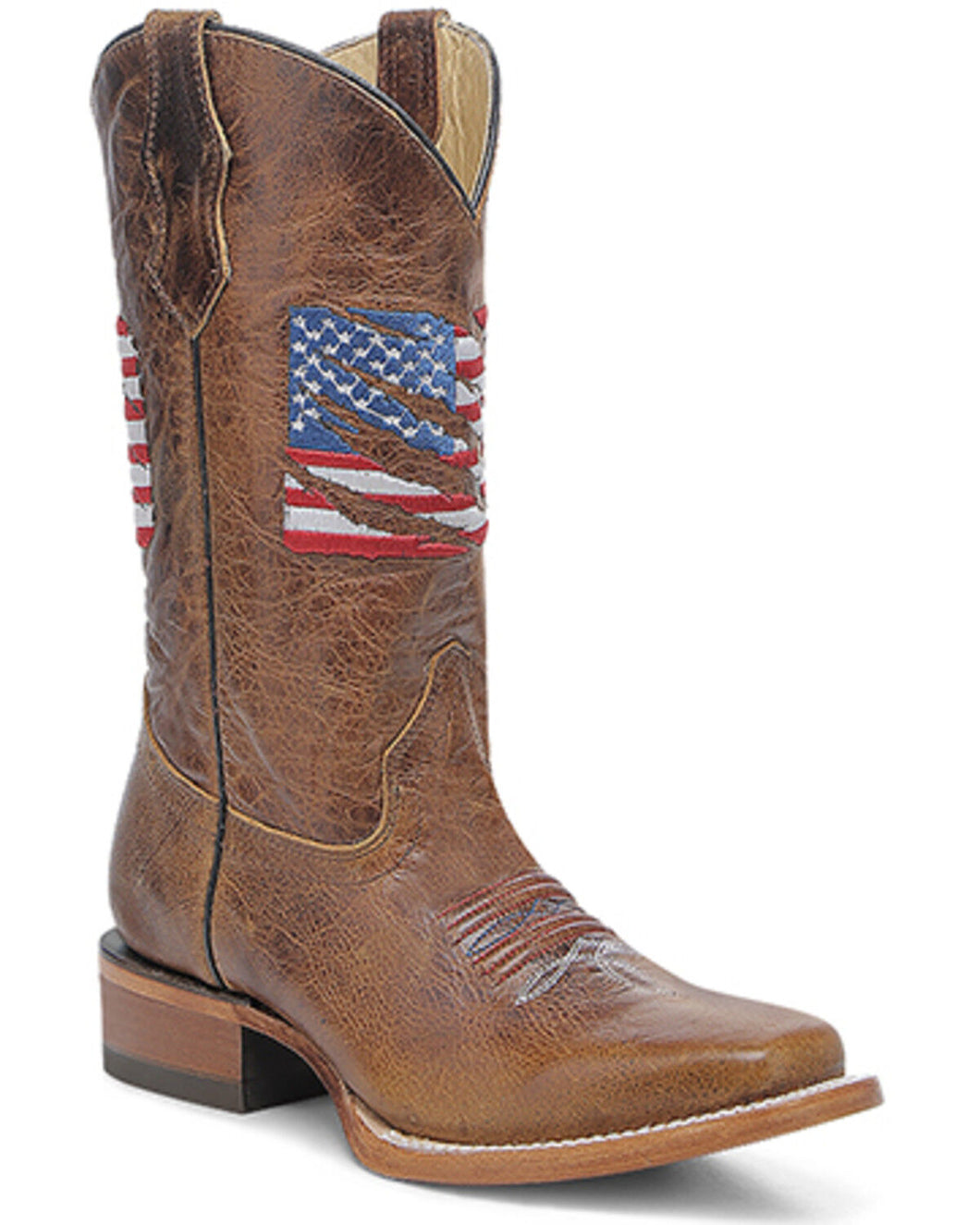 Corral Teens T0228 Brown Patriotic Embroidered Square Toe Western Boots