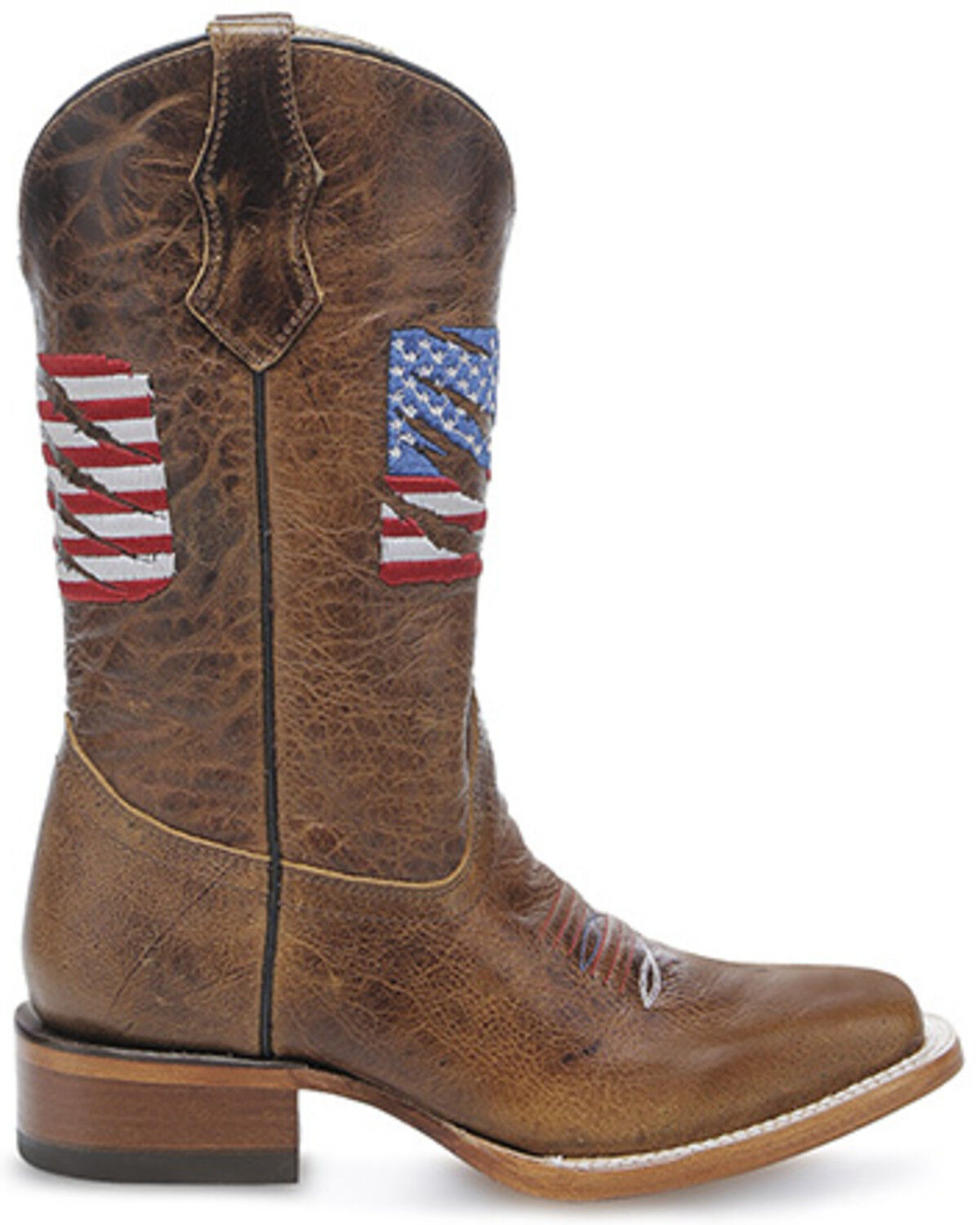 Corral Teens T0228 Brown Patriotic Embroidered Square Toe Western Boots