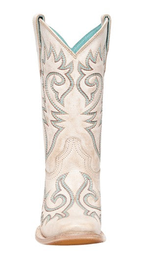 Corral Teens T0237 Bone Flames Embroidered Square Toe Western Boots