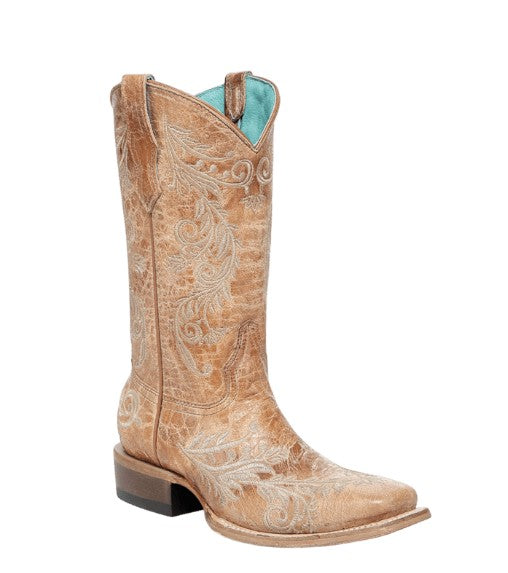 Corral Teens T0239 Tan Embroidered Square Toe Western Boots