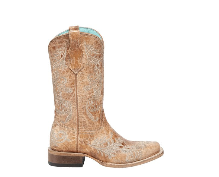 Corral Teens T0239 Tan Embroidered Square Toe Western Boots
