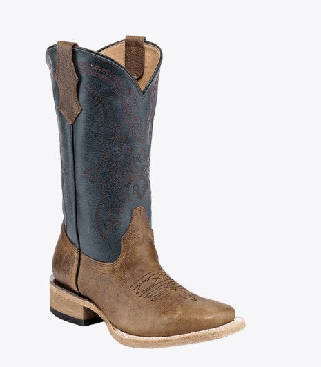 Corral Teens T0247 Brown/Blue Embroidery Square Toe Western Boots