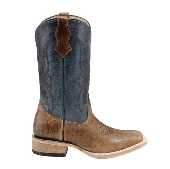 Corral Teens T0247 Brown/Blue Embroidery Square Toe Western Boots