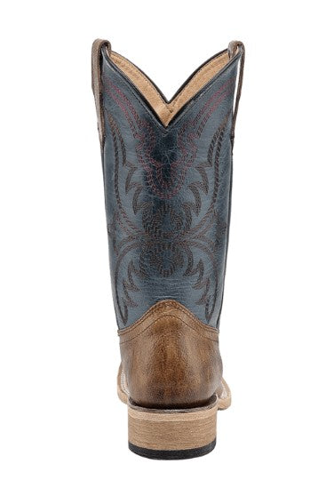 Corral Teens T0247 Brown/Blue Embroidery Square Toe Western Boots