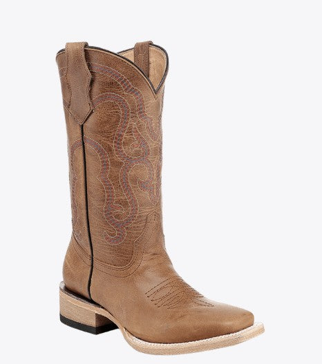 Corral Teens T0249 Brown Embroidery Square Toe Western Boots