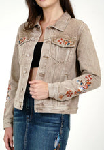 Load image into Gallery viewer, Grace Floral Embroidered Camel Colour Women&#39;s Denim Jacket TES778
