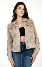 Load image into Gallery viewer, Grace Floral Embroidered Camel Colour Women&#39;s Denim Jacket TES778
