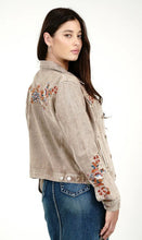 Load image into Gallery viewer, Grace Floral Embroidered Camel Colour Women&#39;s Denim Jacket TES778
