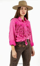 Load image into Gallery viewer, Lucky &amp; Blessed Plus Size Pink Mineral Wash Denim Western Shirt W Fringe Yoke TO459-PK
